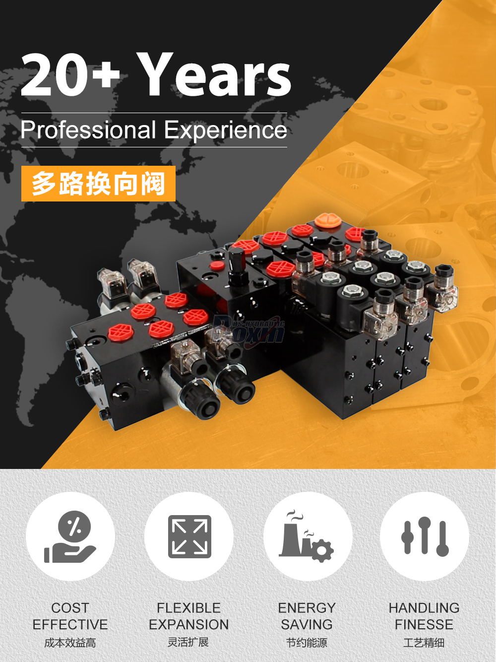 DCV100E 和 DCV58 电液比例与电磁控制 6 联 分块式方向阀